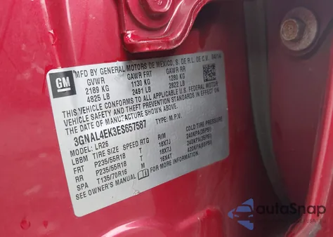 2014 Chevrolet Captiva Sport Ltz z USA, uszkodzony, nr VIN 3GNAL4EK3ES657587